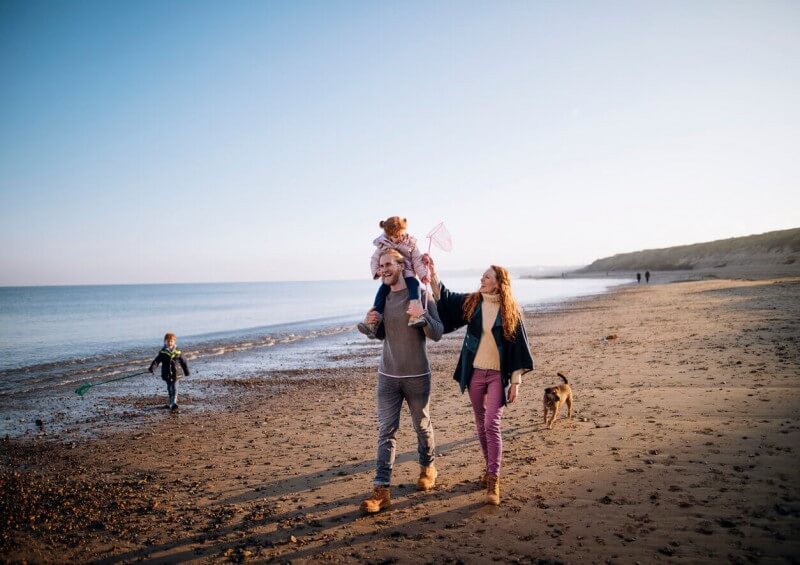 Family walking on beach